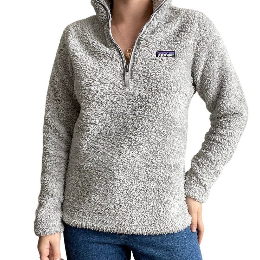 Patagonia Womens Light Gray Deep Pile Quarter Zip Fleece Sweatshirt Sz M - Picture 3 of 8